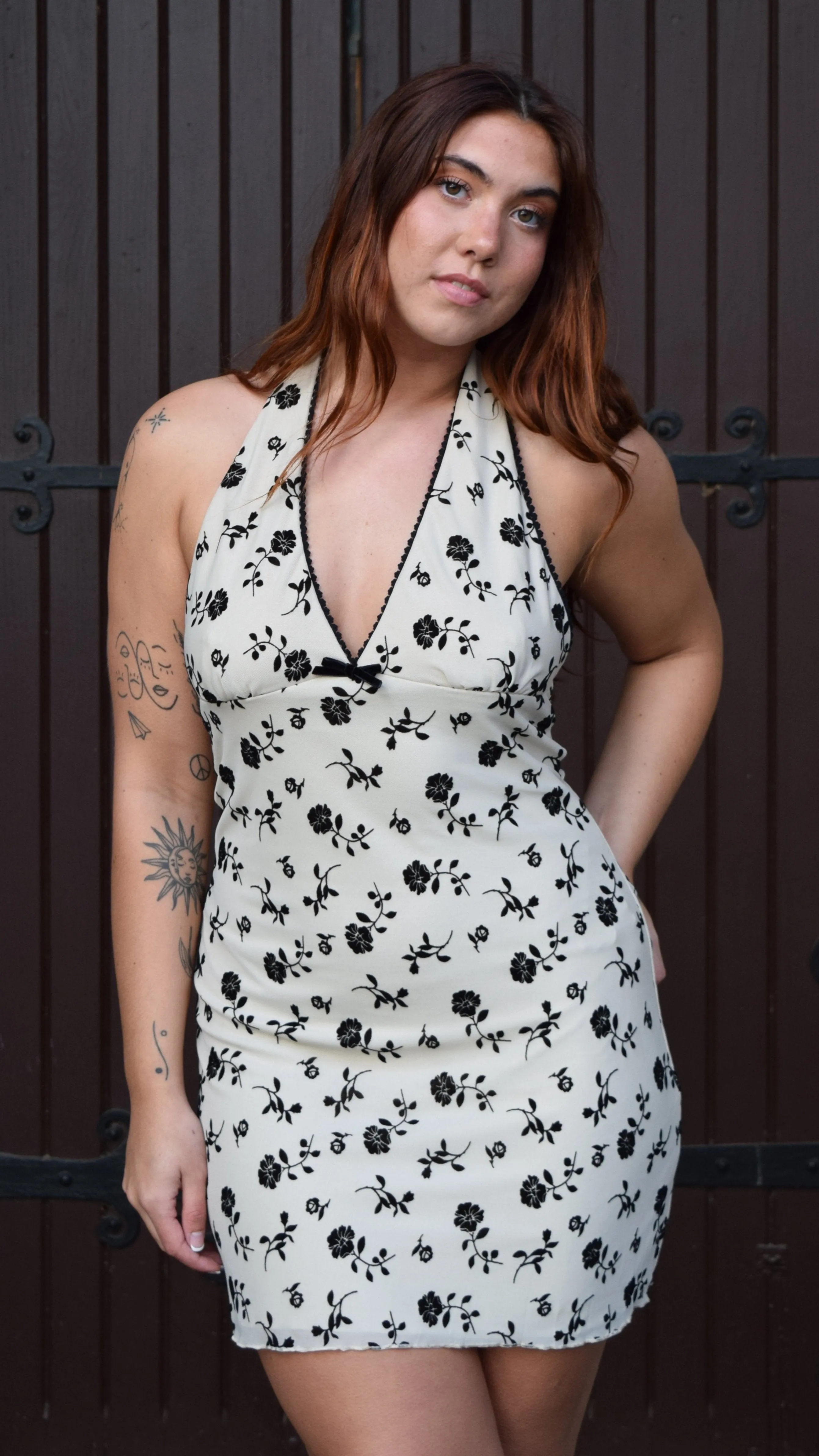 Floral Flocked Halter Dress