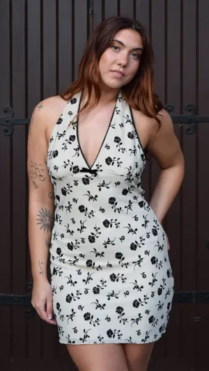 Floral Flocked Halter Dress