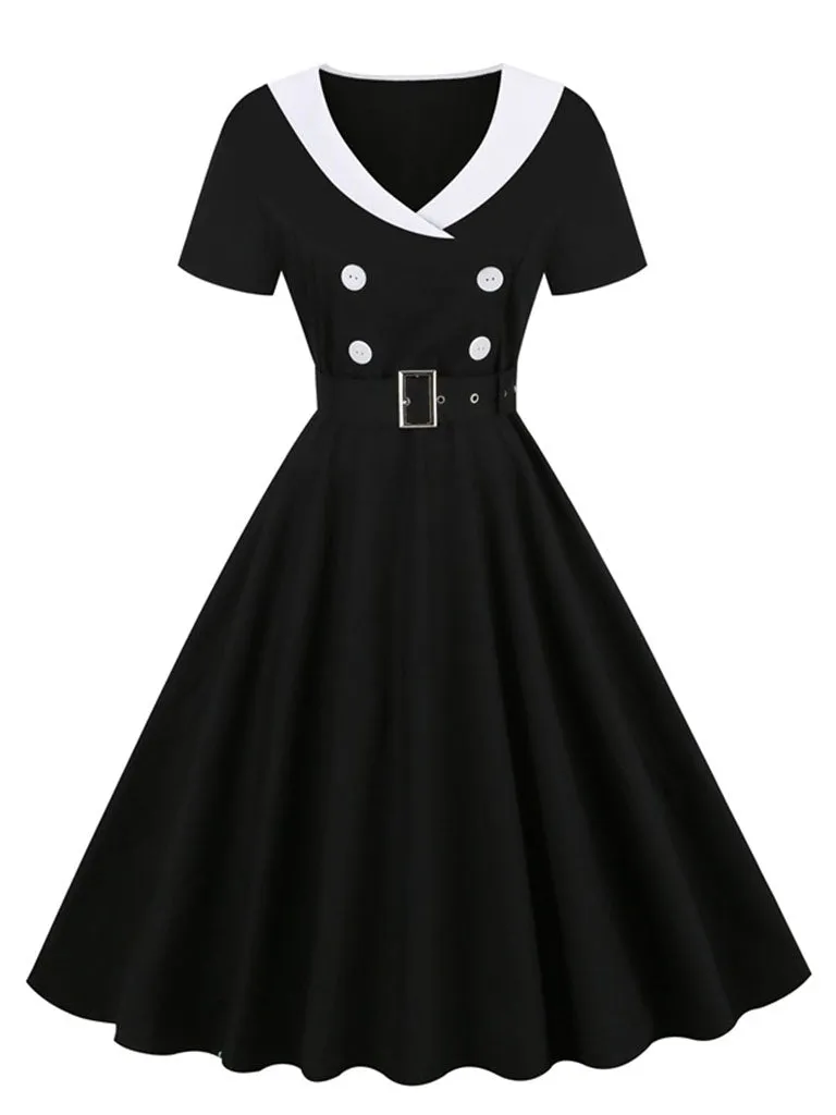 Floral Print Sailor Collar Diagonal Collar 1950S Vintage Swing Dress