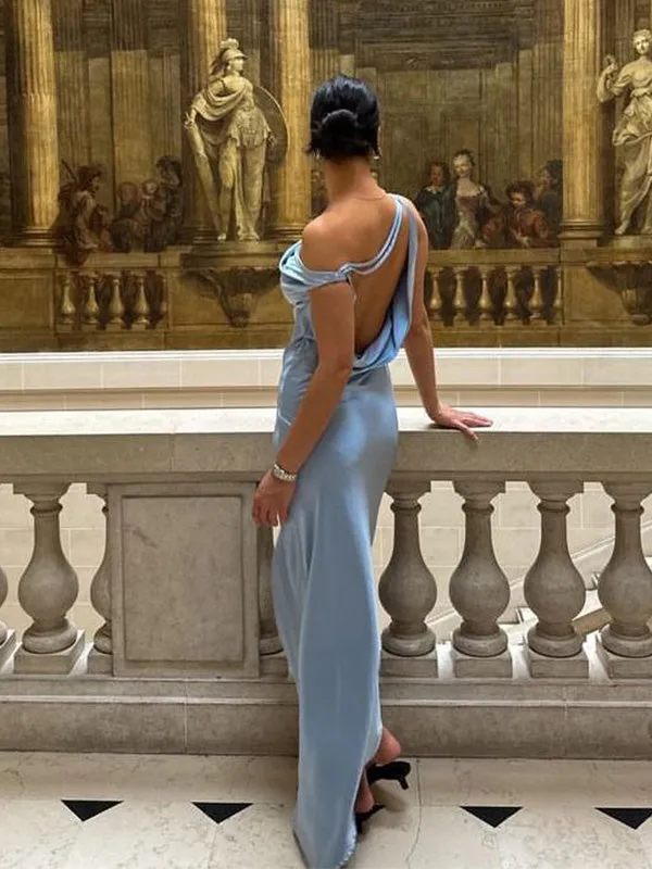 Formal One-shoulder Sleeveless Mermaid Satin Evening Prom Dresses Online, OLP836