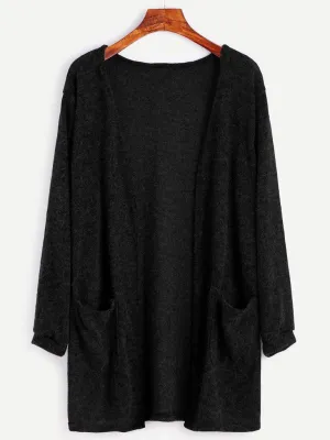 Fuzzy Cardigan Sweater With Pockets