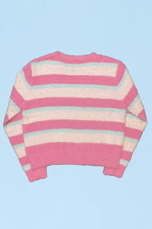 Fuzzy striped knit sweater