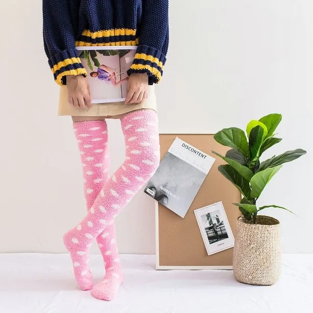 Fuzzy Striped Thigh Highs Socks