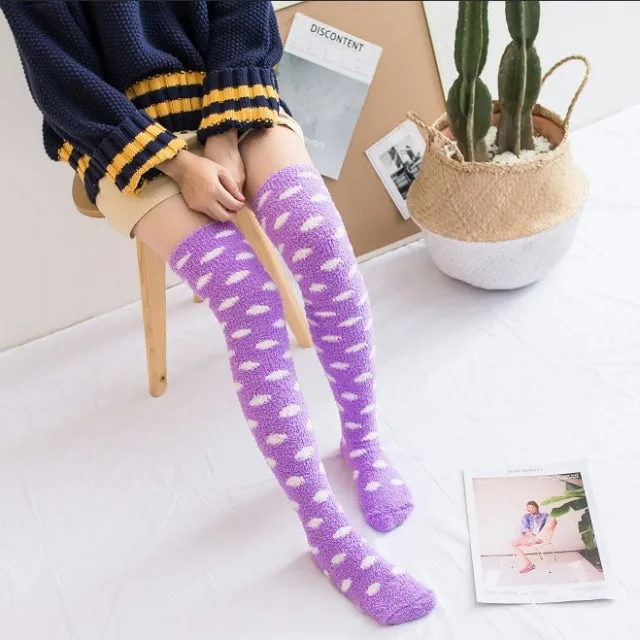 Fuzzy Striped Thigh Highs Socks
