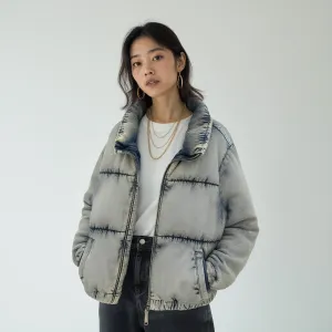 garage acid wash denim puffer coat