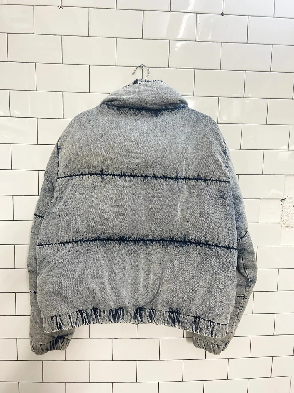 garage acid wash denim puffer coat