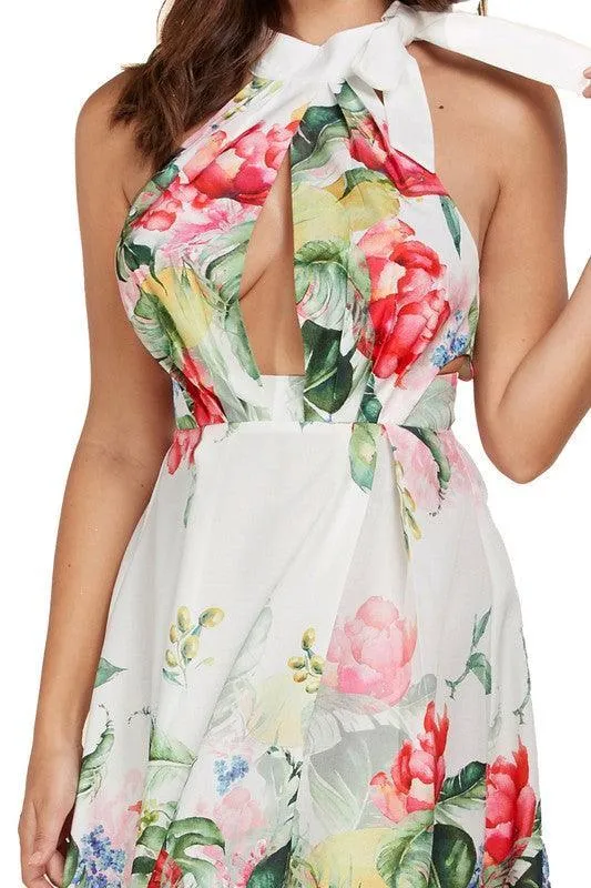 GARDEN PRINT HALTER DRESS