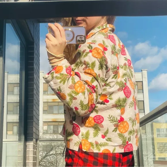 Garnet Hill Organic Cotton Oranges Garnet Slices Print PJ Robe Top L