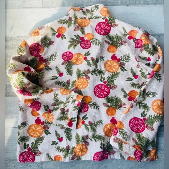 Garnet Hill Organic Cotton Oranges Garnet Slices Print PJ Robe Top L
