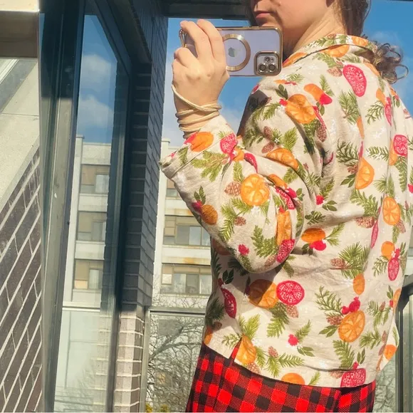 Garnet Hill Organic Cotton Oranges Garnet Slices Print PJ Robe Top L