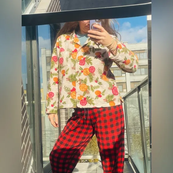 Garnet Hill Organic Cotton Oranges Garnet Slices Print PJ Robe Top L