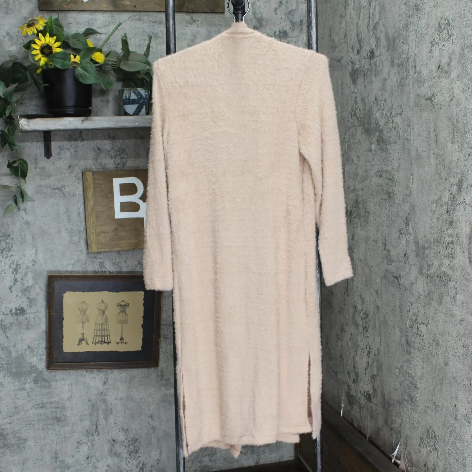 GILI Womens Jacquard Open Front Knit Fuzzy Cardigan A374932 Blush Pink 2XS