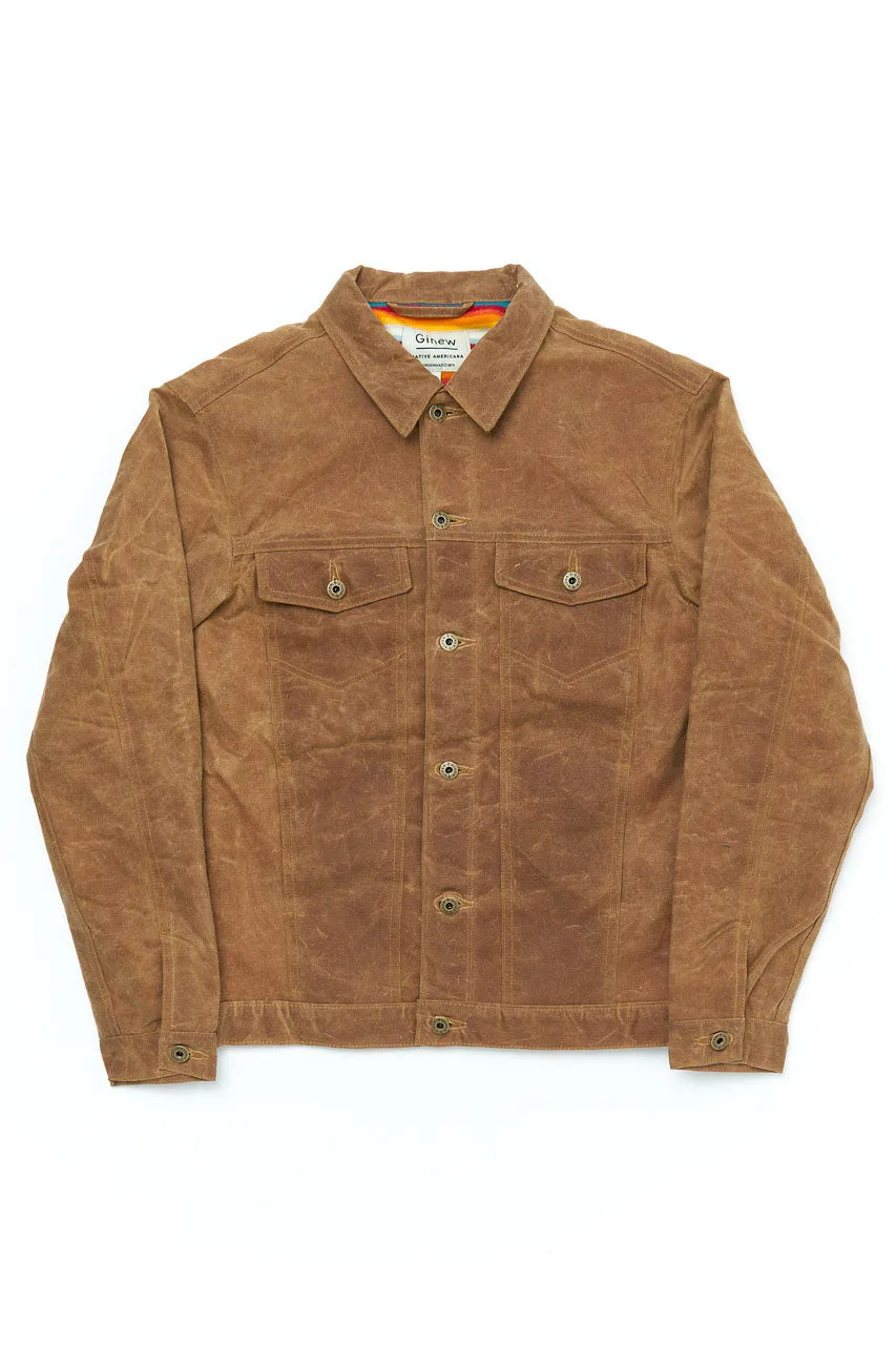 Ginew Wax Rider Coat Brown "Facing East" Lining
