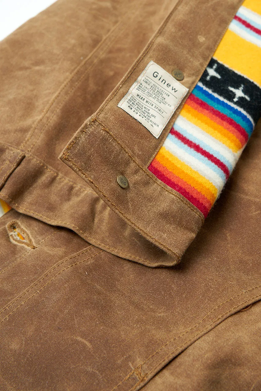 Ginew Wax Rider Coat Brown "Facing East" Lining