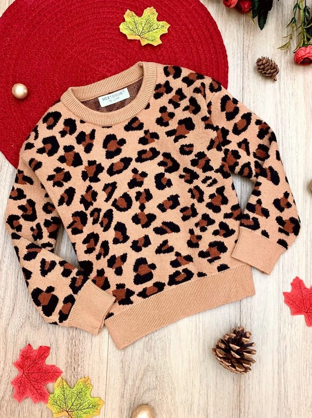 Girls Leopard Print Plush Fuzzy Sweater