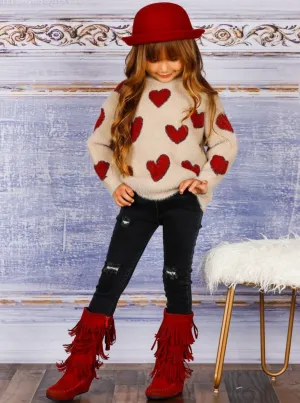 Girls Lovey Dovey Heart Sweater