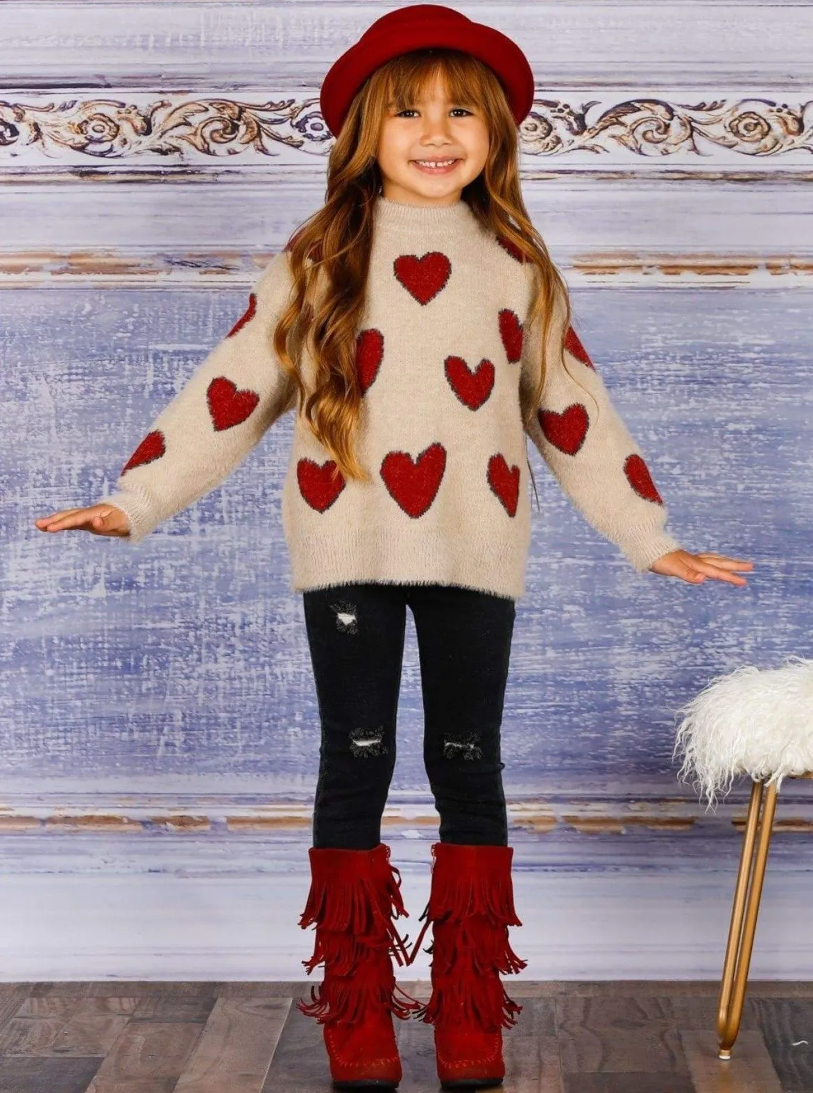Girls Lovey Dovey Heart Sweater