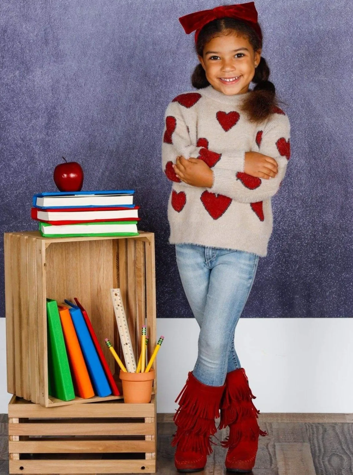 Girls Lovey Dovey Heart Sweater