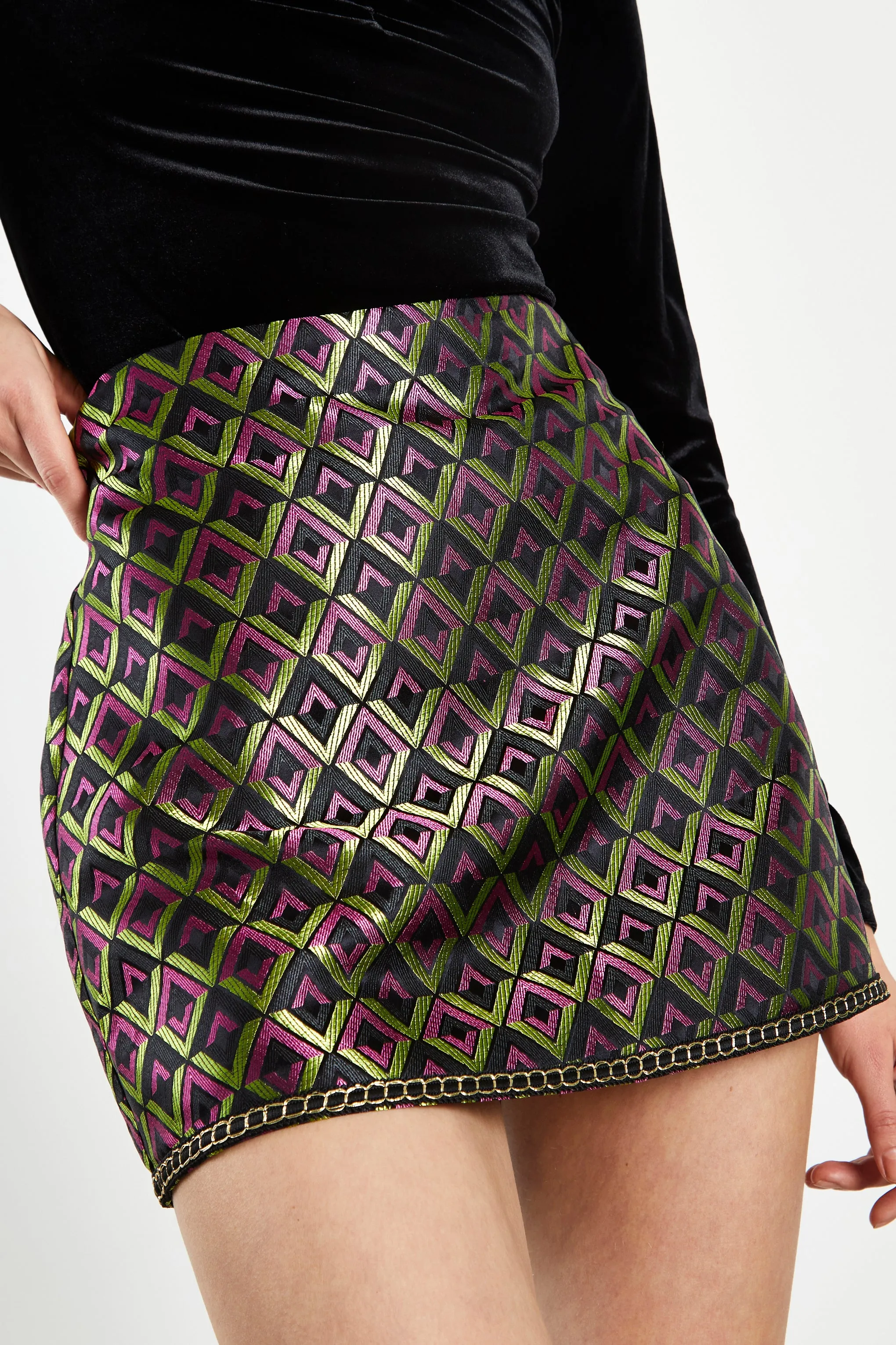 Glamorous Geo Brocade High Waisted A-line Mini Skirt