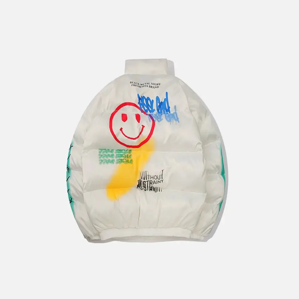 Graffiti Y2K Cotton Quilted Jacket for Comfort and Style