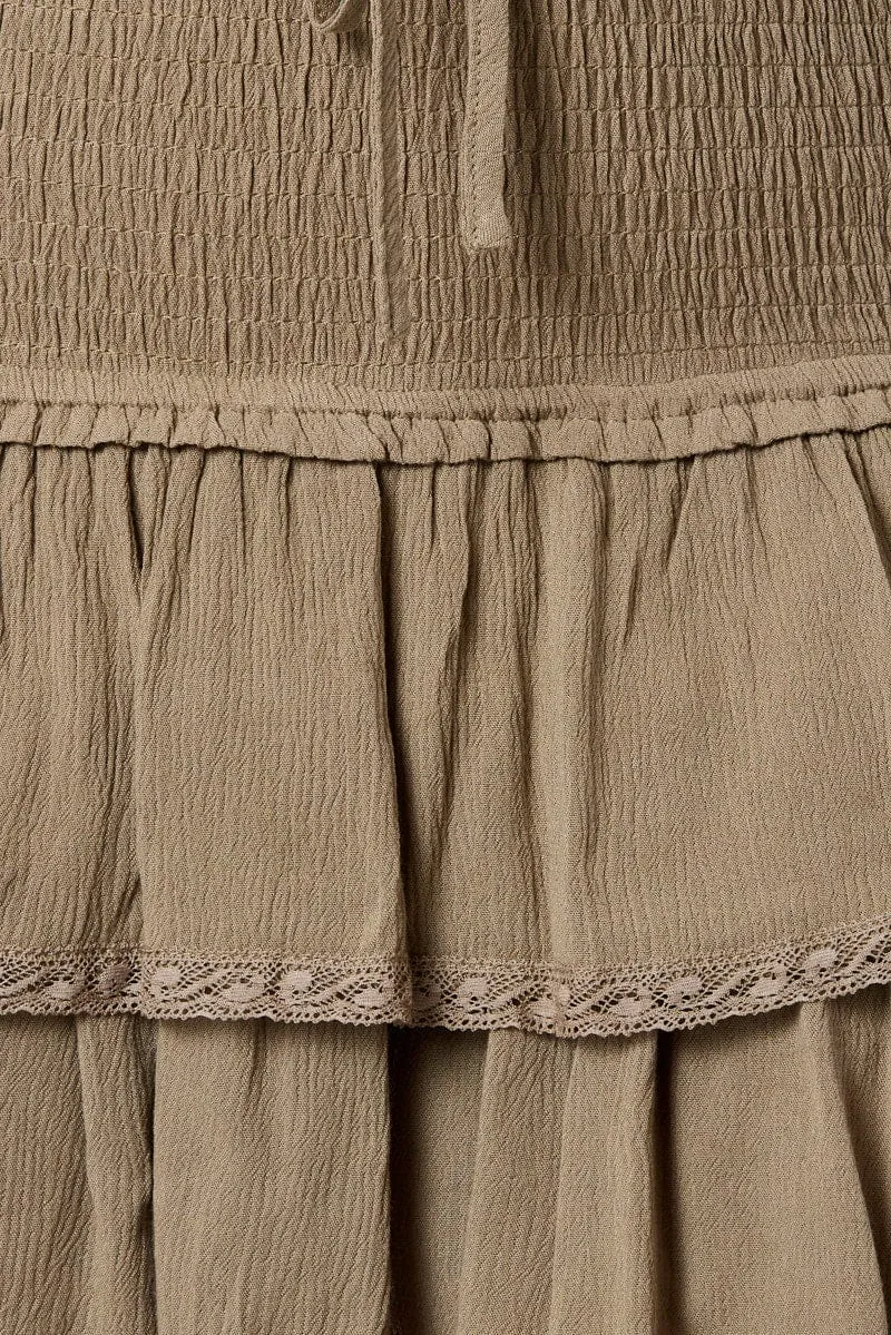 Green Skater Skirt Smocking Waist Mini