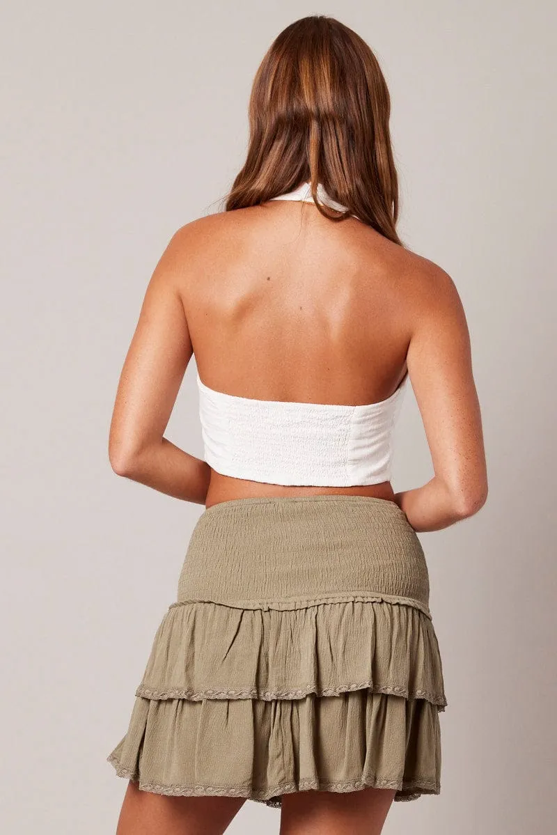 Green Skater Skirt Smocking Waist Mini