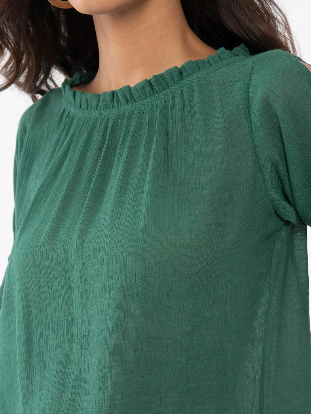 Green Solid Slit Sleeve Top