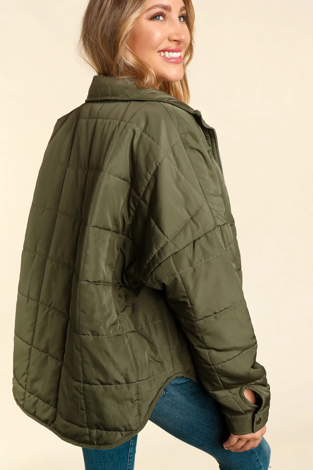 GREYED OLIVE QUILTED JACKET WITH POCKETS