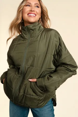 GREYED OLIVE QUILTED JACKET WITH POCKETS