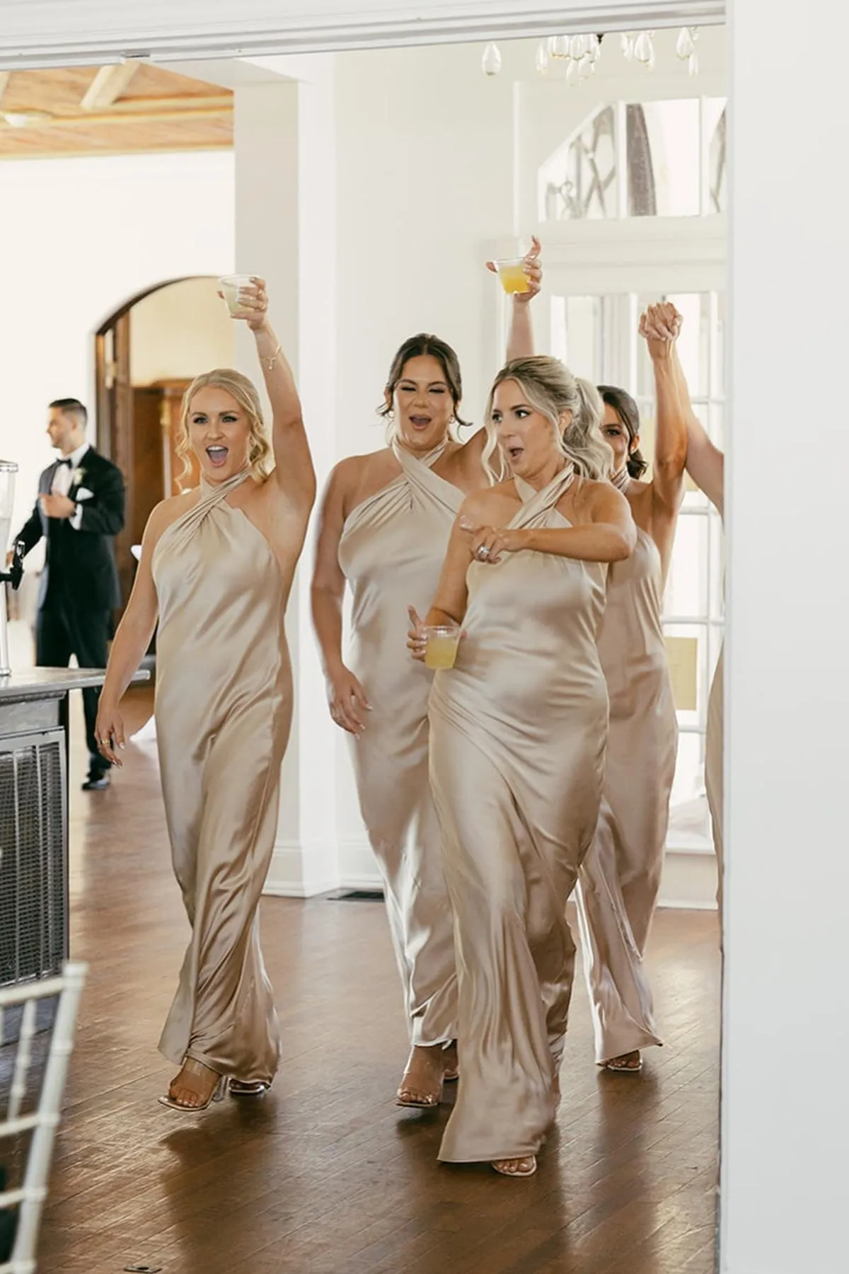 Halter Champagne Sheath Long Party Dress