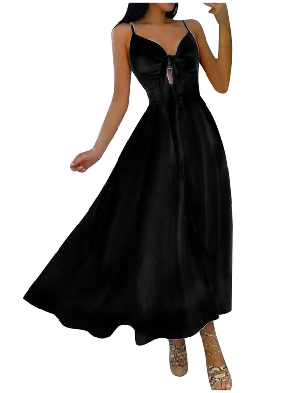 Halter Maxi Dress with Lace-Up Front and Tie-Front Detail