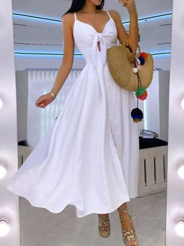 Halter Maxi Dress with Lace-Up Front and Tie-Front Detail