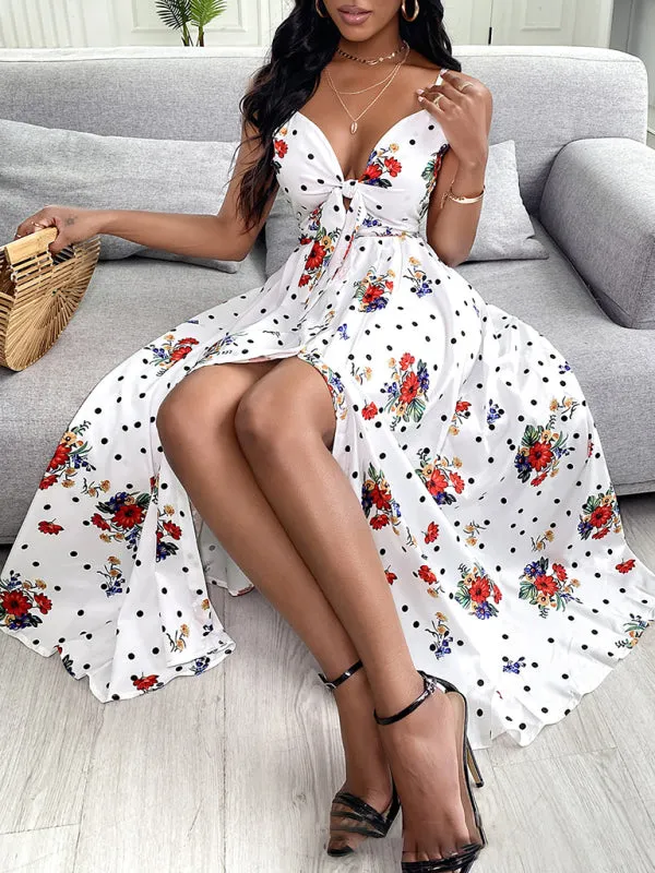 Halter Maxi Dress with Lace-Up Front and Tie-Front Detail