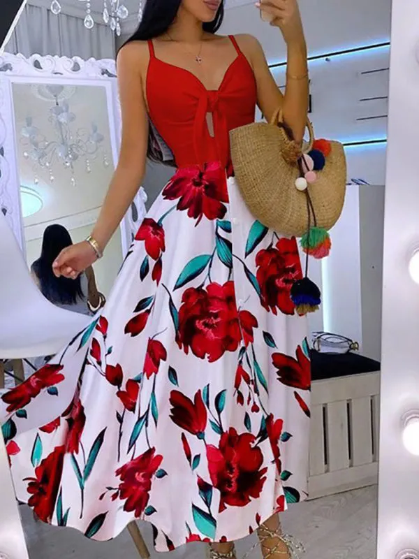 Halter Maxi Dress with Lace-Up Front and Tie-Front Detail