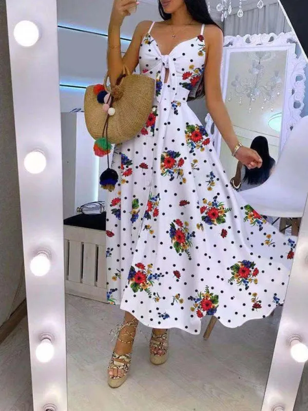 Halter Maxi Dress with Lace-Up Front and Tie-Front Detail