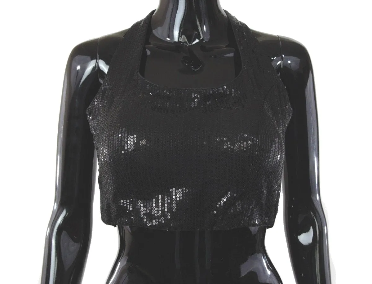 Halter Neck Black Sequin Blouse