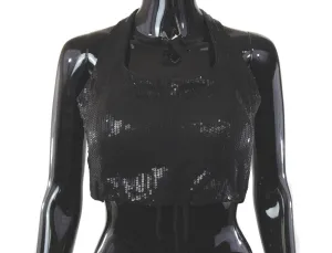 Halter Neck Black Sequin Blouse