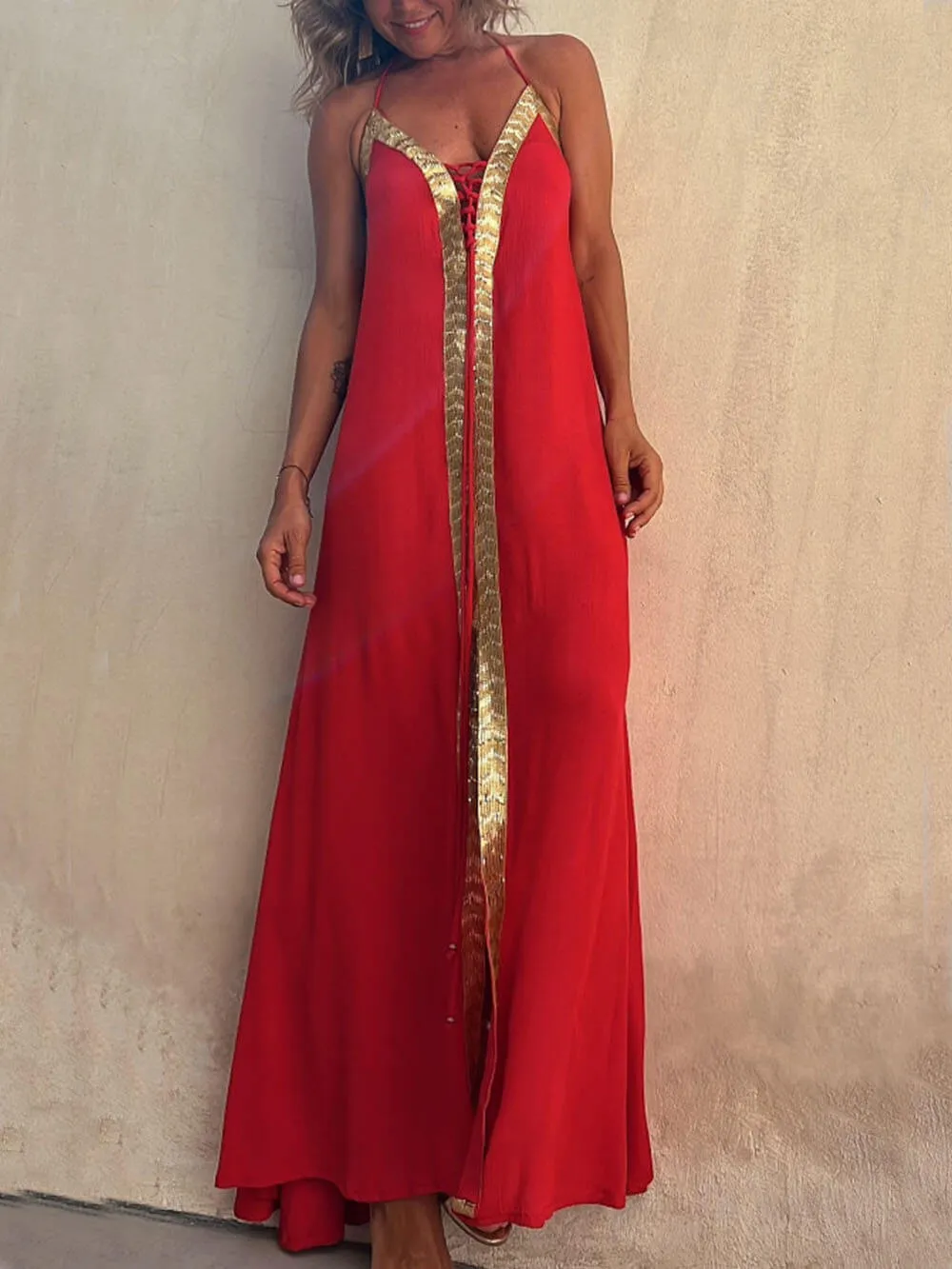 Halter Neck Casual Charming Resort Maxi Dress
