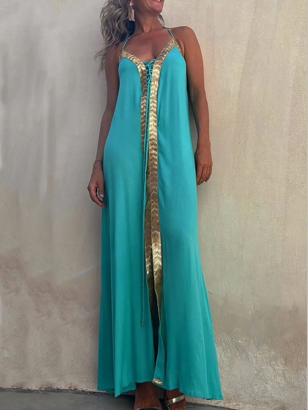 Halter Neck Casual Charming Resort Maxi Dress