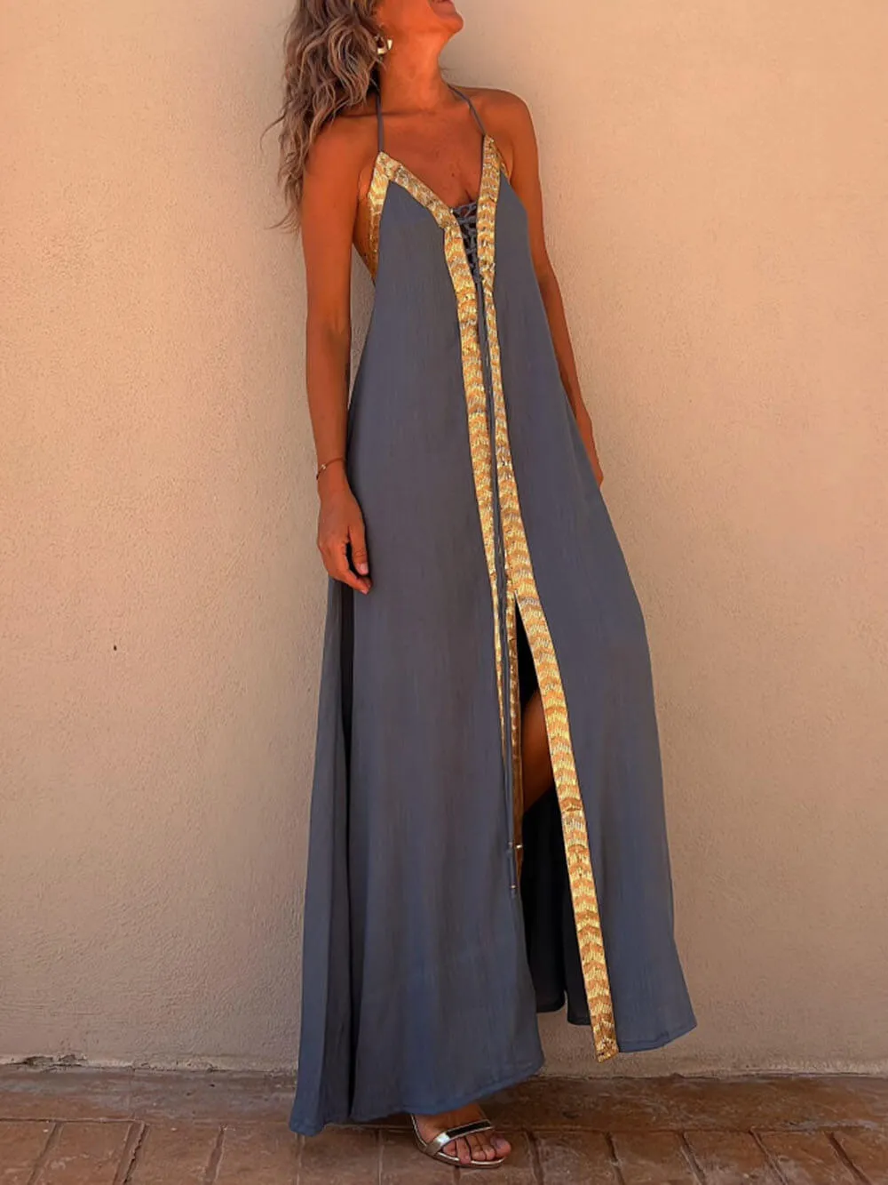 Halter Neck Casual Charming Resort Maxi Dress