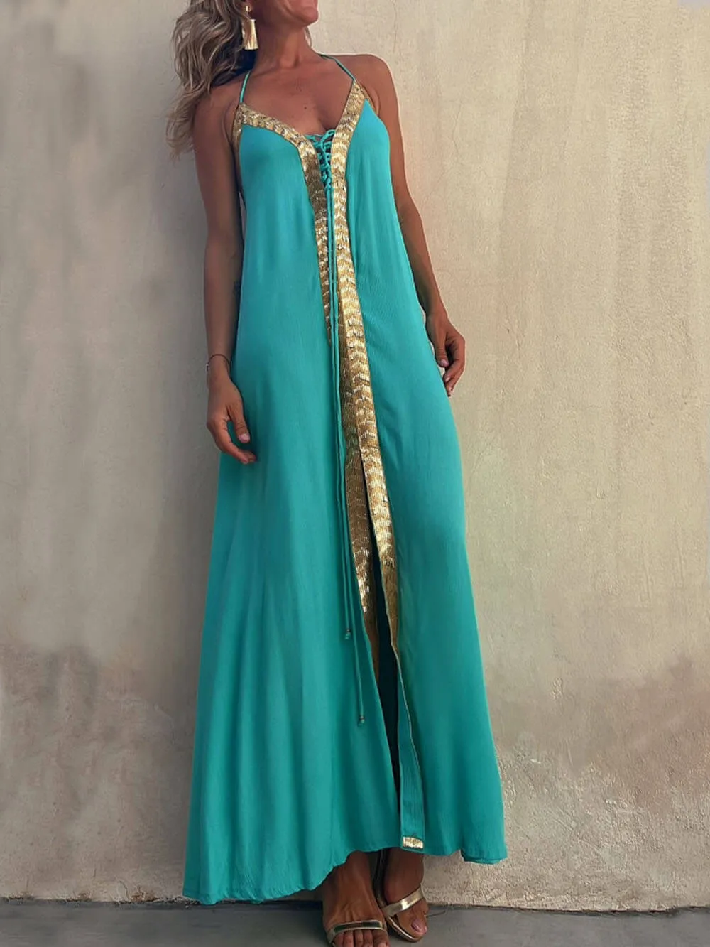 Halter Neck Casual Charming Resort Maxi Dress
