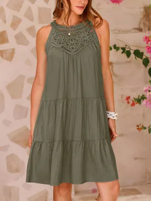 Halter Neck Dress with Lace Stitching and Tiered Design