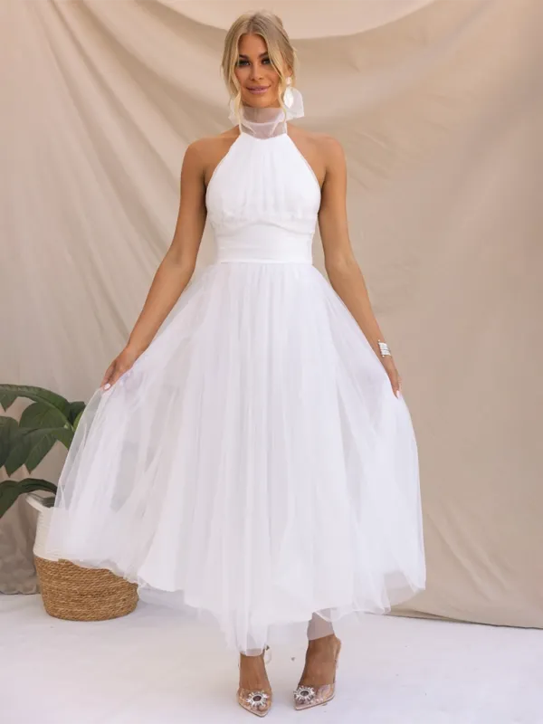 Halter Neck Midi Dress with Mesh Turtleneck