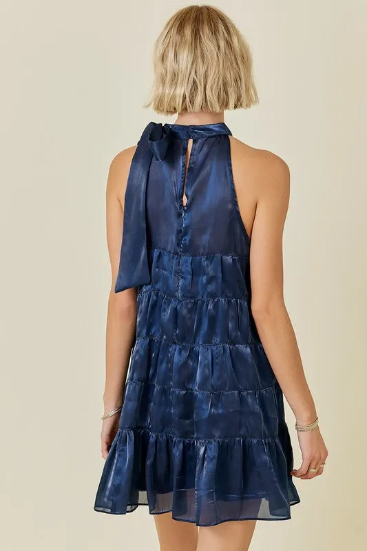Halter Neck Mini Dress W/ Neck Tie Detail