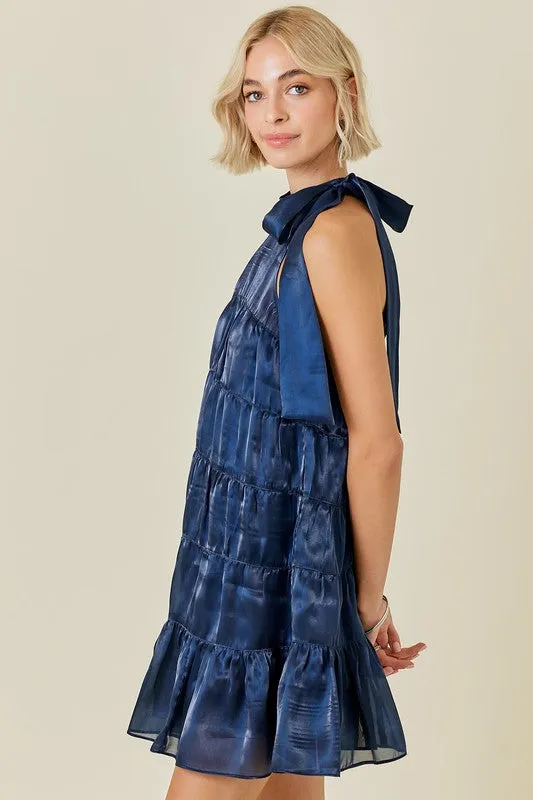 Halter Neck Mini Dress W/ Neck Tie Detail