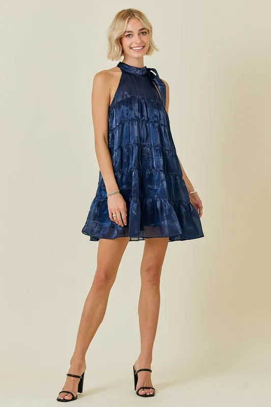 Halter Neck Mini Dress W/ Neck Tie Detail