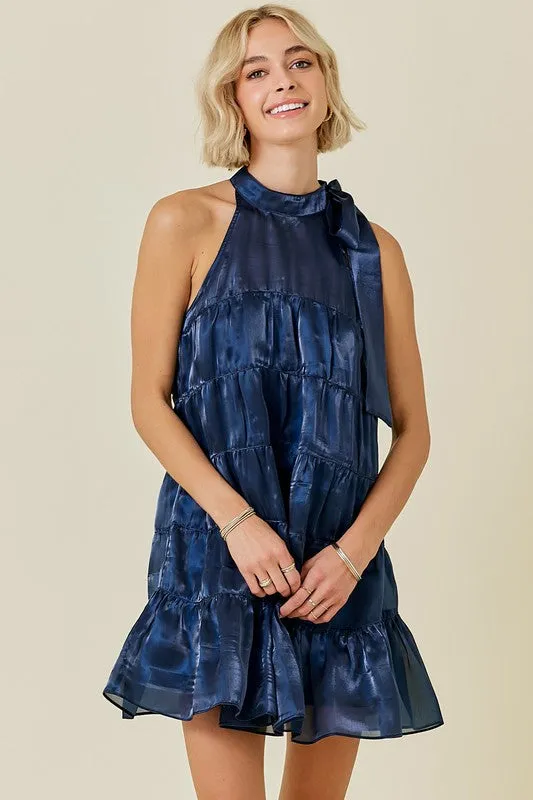 Halter Neck Mini Dress W/ Neck Tie Detail