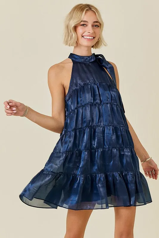 Halter Neck Mini Dress W/ Neck Tie Detail