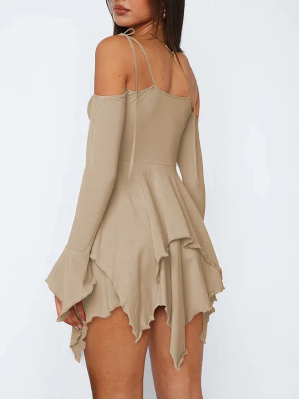 Halter Neck Mini Dress with Ruched Bodice and Asymmetrical Hem