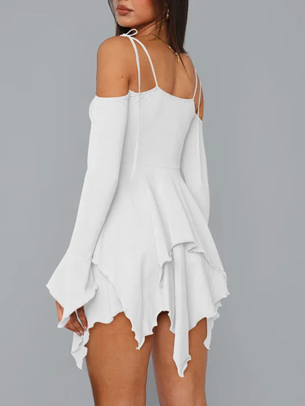 Halter Neck Mini Dress with Ruched Bodice and Asymmetrical Hem